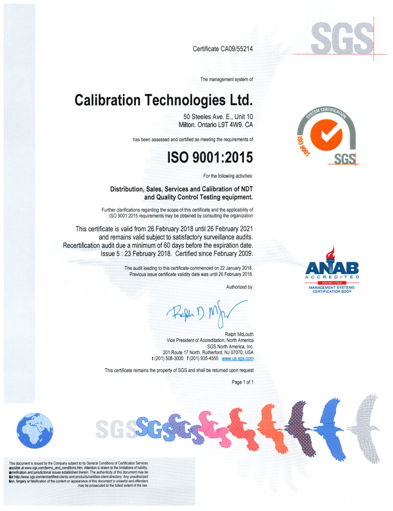 ISO Certification CALibration TEChnologies Ltd.